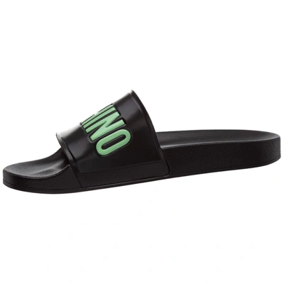 Shop Moschino Logo Pool Slides In Black