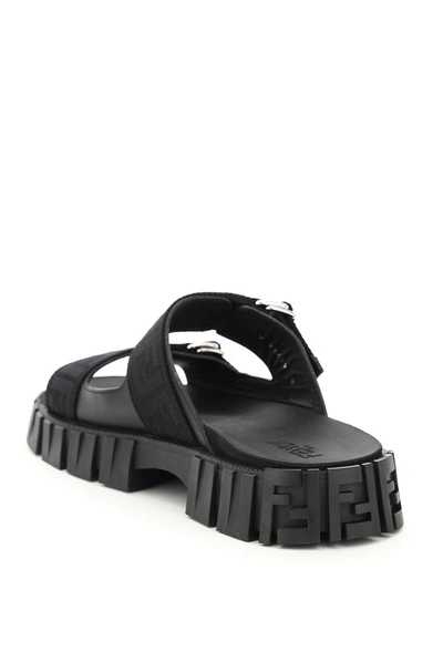 Shop Fendi Logo Jacquard Strapped Sandals In Black