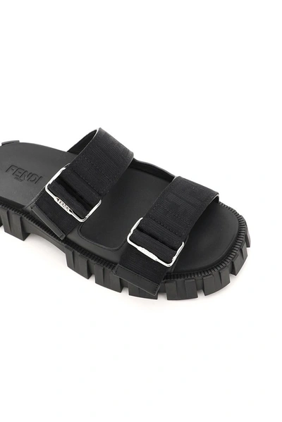 Shop Fendi Logo Jacquard Strapped Sandals In Black