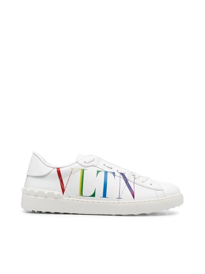 Shop Valentino Garavani Rockstud Open Vltn Print Sneakers In White
