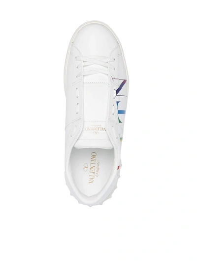 Shop Valentino Garavani Rockstud Open Vltn Print Sneakers In White