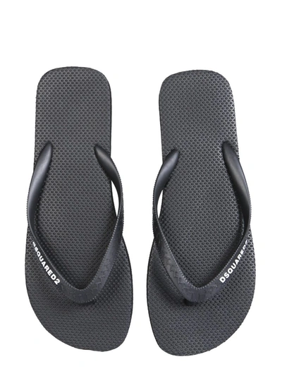 Shop Dsquared2 Logo Thong Sandals In Black