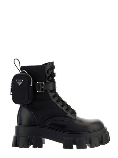 Shop Prada Monolith Pouch-attached Combat Boots In Black