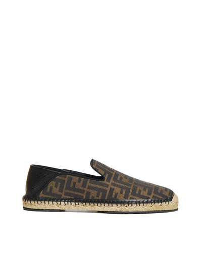 Shop Fendi Ff Motif Jacquard Espadrilles In Brown