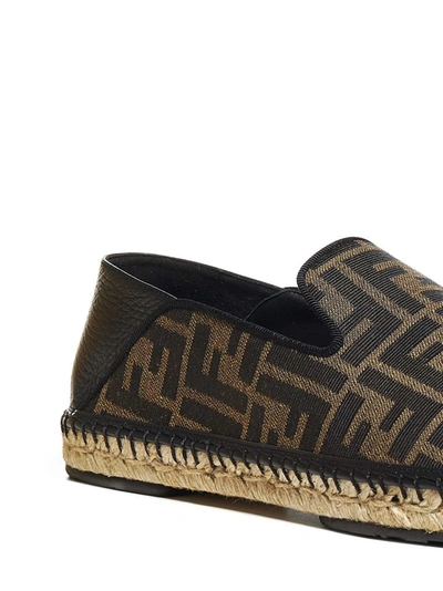 Shop Fendi Ff Motif Jacquard Espadrilles In Brown