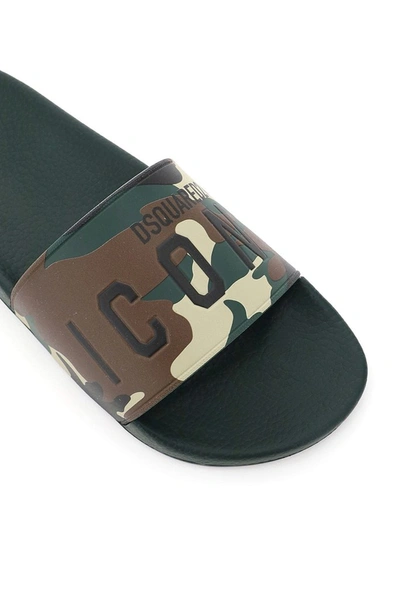 Shop Dsquared2 Icon Print Slides In Green