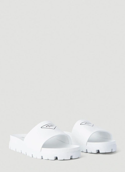 Shop Prada Logo Print Sandals In White