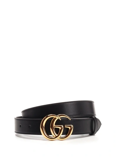 Shop Gucci Gg Marmont Buckle Belt In Black