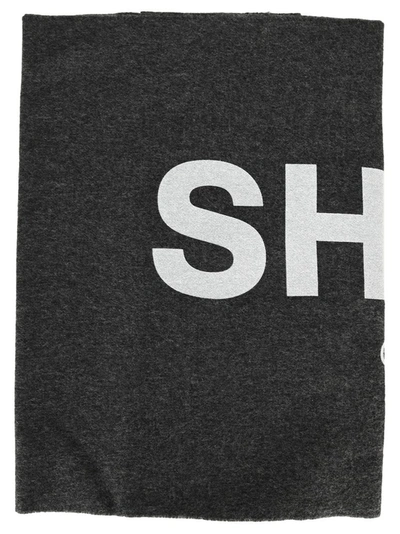 Shop Comme Des Garçons Shirt Logo Print Fringed Scarf In Grey