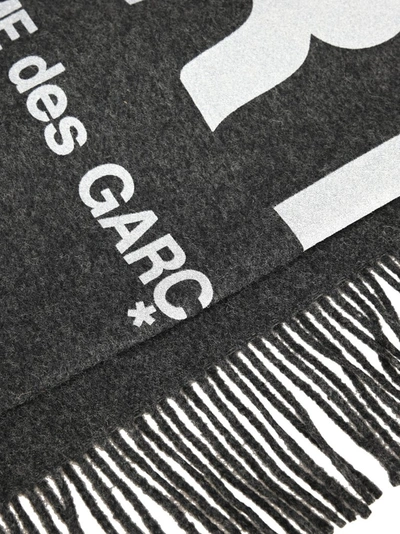 Shop Comme Des Garçons Shirt Logo Print Fringed Scarf In Grey