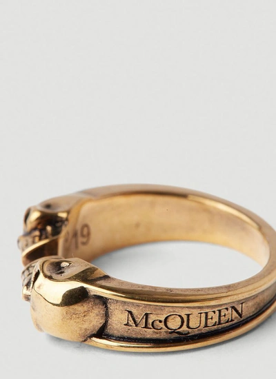 Shop Alexander Mcqueen Twill Skull Ring In Gold
