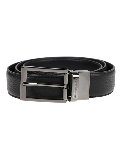 Shop Ermenegildo Zegna Logo Engraved Buckle Belt In Black