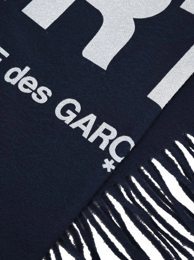 Shop Comme Des Garçons Shirt Logo Print Fringed Scarf In Blue