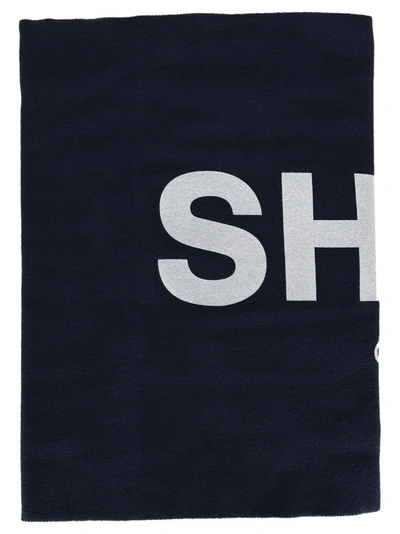 Shop Comme Des Garçons Shirt Logo Print Fringed Scarf In Blue