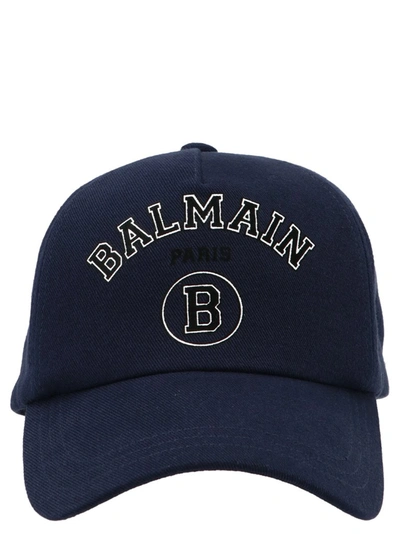 Shop Balmain Logo Printed Baseball Cap In Blue