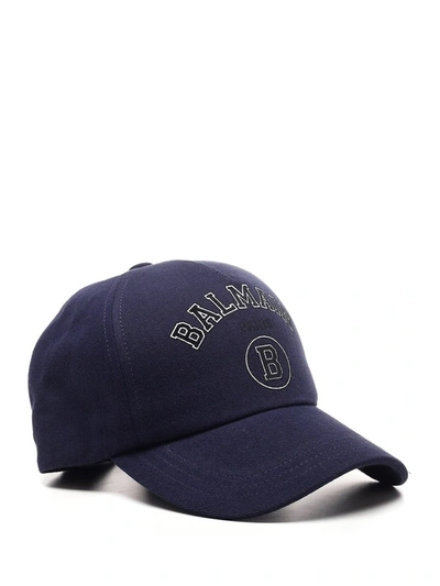 Shop Balmain Logo Printed Baseball Cap In Blue