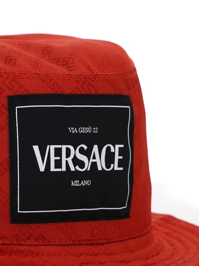 Shop Versace Logo Patch Bucket Hat In Red