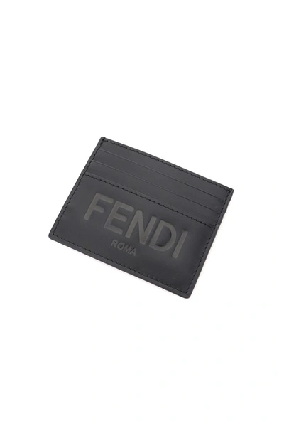 Shop Fendi Roma Lettering Cardholder In Black