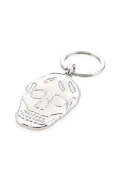 Shop Alexander Mcqueen Skull Engraved Keyring In Silver