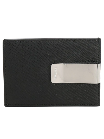 Shop Prada Saffiano Logo Plaque Card Holder In Black