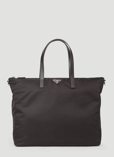 Shop Prada Logo Plaque Tote Bag In Black