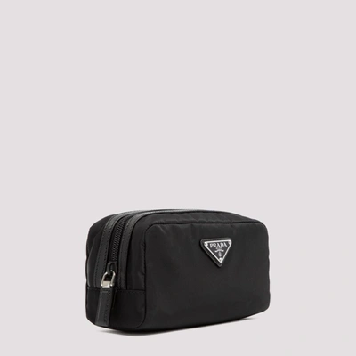 Shop Prada Logo Plaque Toiletry Bag In Black