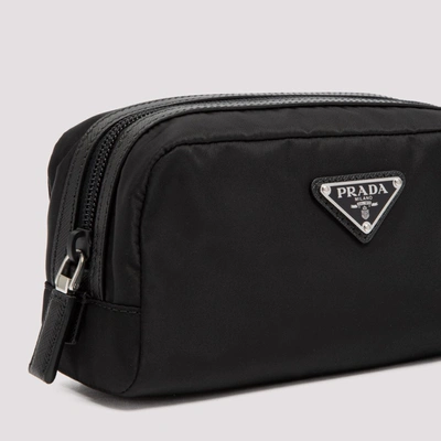 Shop Prada Logo Plaque Toiletry Bag In Black