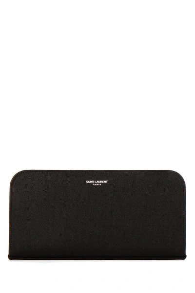 Shop Saint Laurent Zipped Logo Wallet In Black