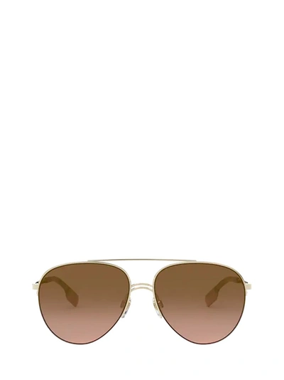 Shop Burberry Eyewear Aviator Frame Sunglasses In Gold