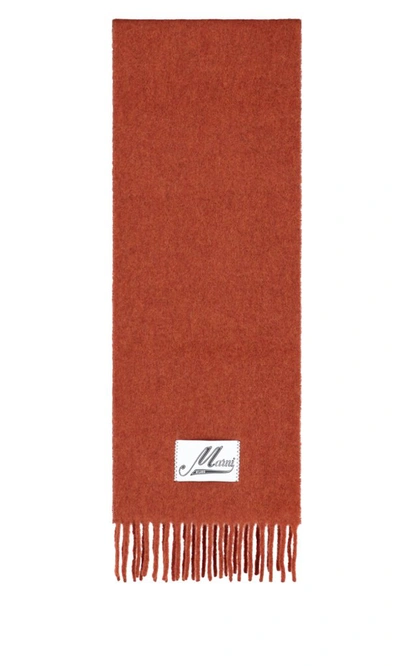 Shop Marni Logo Patch Fringed Scarf In Red