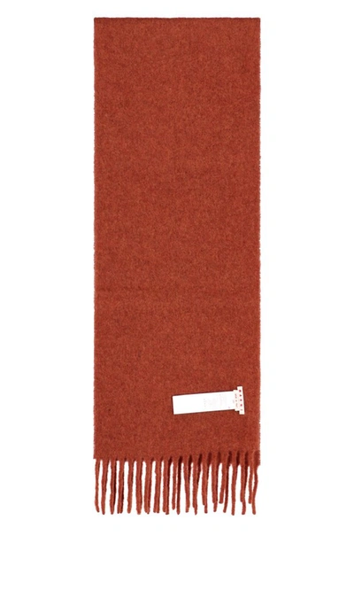 Shop Marni Logo Patch Fringed Scarf In Red