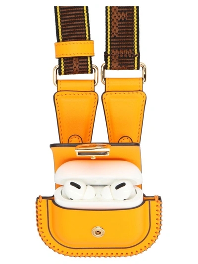 Shop Fendi Pico Baguette Airpods Pro Holder In Orange