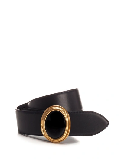 Shop Saint Laurent Cabochon Buckle Belt In Black