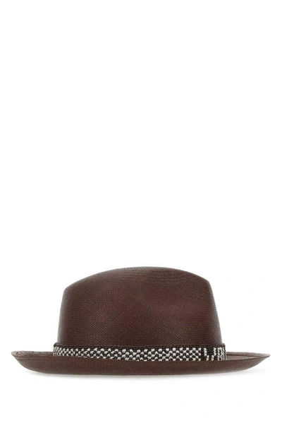 Shop Valentino X Borsalino Logo Embellished Fedora Hat In Brown