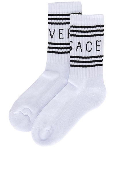 Shop Versace Logo Socks In Bianco & Nero
