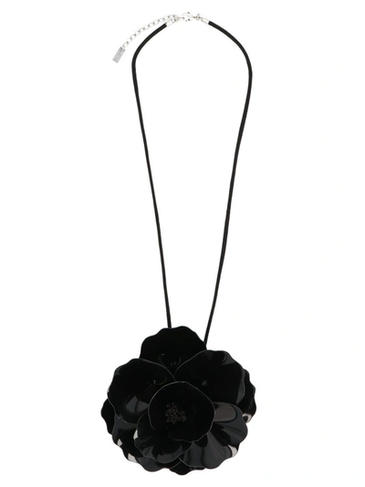 Shop Saint Laurent Camelia Choker Necklace In Black