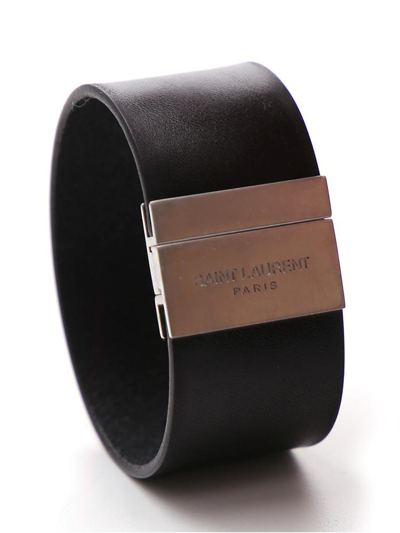 Shop Saint Laurent Logo Cuff Bracelet In Black