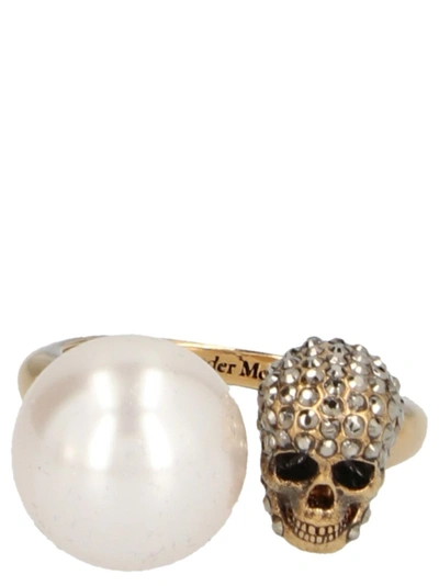 Shop Alexander Mcqueen Skull Embellished Ring In Gold