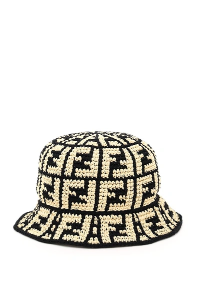 Shop Fendi Ff Motif Woven Bucket Hat In Multi