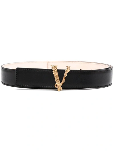 Shop Versace Virtus Barocco V Buckle Belt In Black