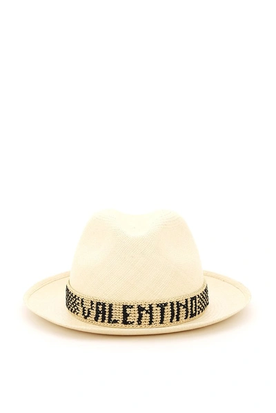 Shop Valentino X Borsalino Logo Embellished Fedora Hat In Beige