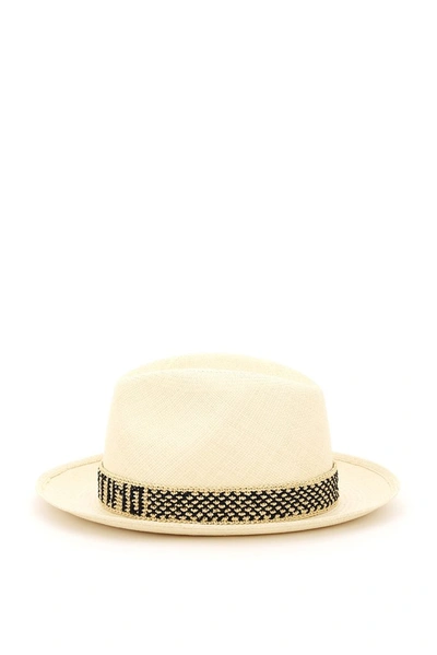 Shop Valentino X Borsalino Logo Embellished Fedora Hat In Beige