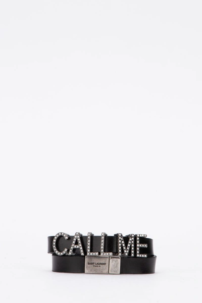 Shop Saint Laurent Crystal Embellished Wrap Bracelet In Black