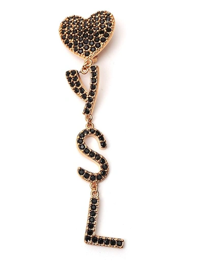 Shop Saint Laurent Monogram Heart Crystal Earrings In Gold