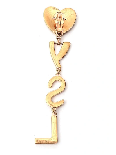 Shop Saint Laurent Monogram Heart Crystal Earrings In Gold