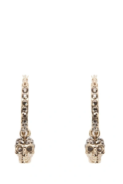 Shop Alexander Mcqueen Skull Embellished Hoop Earrings In Gold