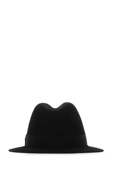 Shop Saint Laurent Logo Plaque Fedora Hat In Black