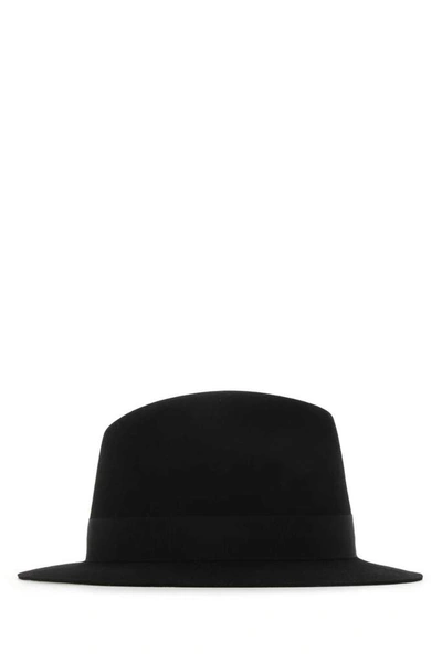 Shop Saint Laurent Logo Plaque Fedora Hat In Black