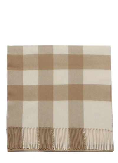 Shop Burberry Check Fringed Scarf In Beige