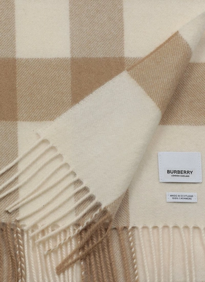 Shop Burberry Check Fringed Scarf In Beige